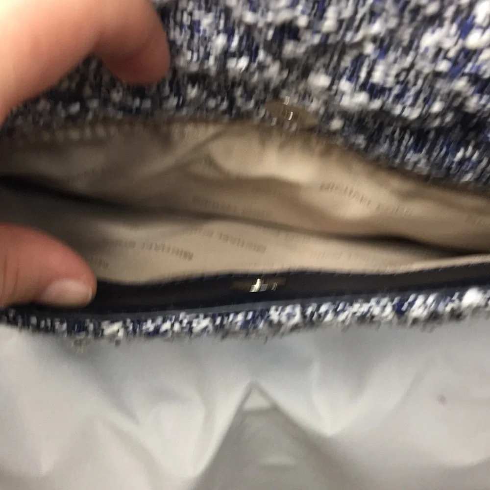 Michael Kors Navy Blue and White Tweed Flap Bag Crossbody Purse Like-NEW